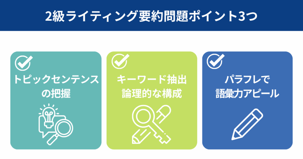 英検2級ライティング要約問題ポイント3つ